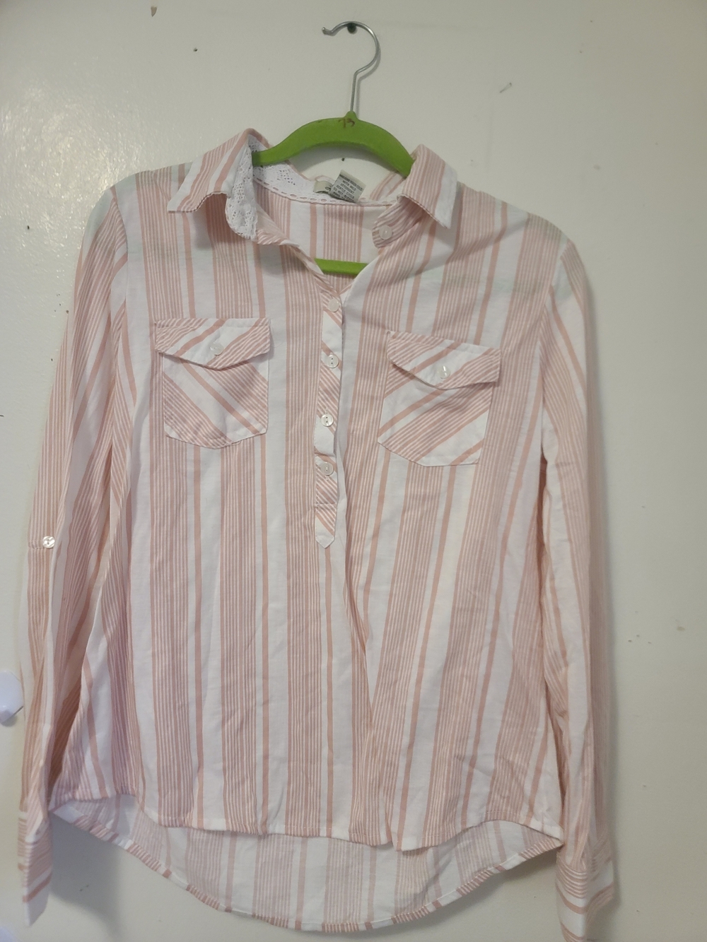 Girls' Pink Striped Button-Front Shirt